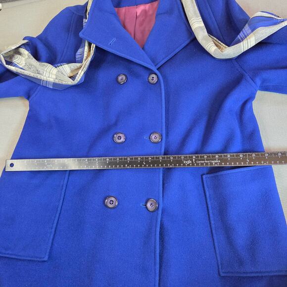 Vintage 80s Jacob-Crowley Wool Overcoat Blue Long Peacoat Made in Canada - Picture 14 of 16